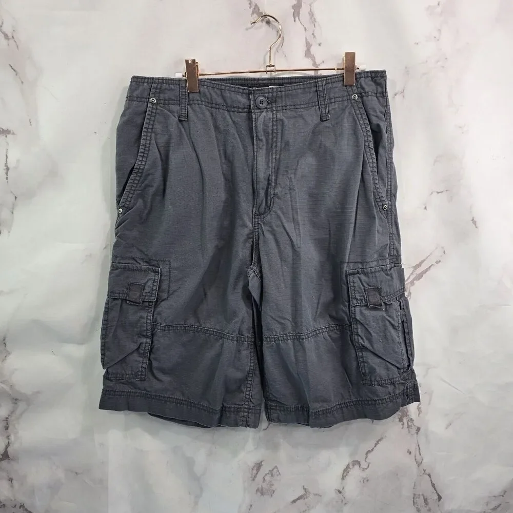 Vintage OP Shorts Mens 32 Gray Baggy Y2K Cargo Camo Ocean Pacific Hip Hop